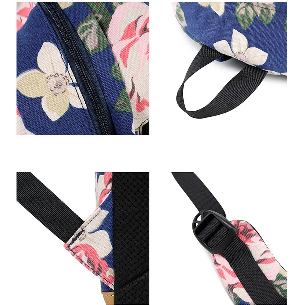 Classical Floral Backpack Set with Charger for School Girls Laptop Bookbag Daypack