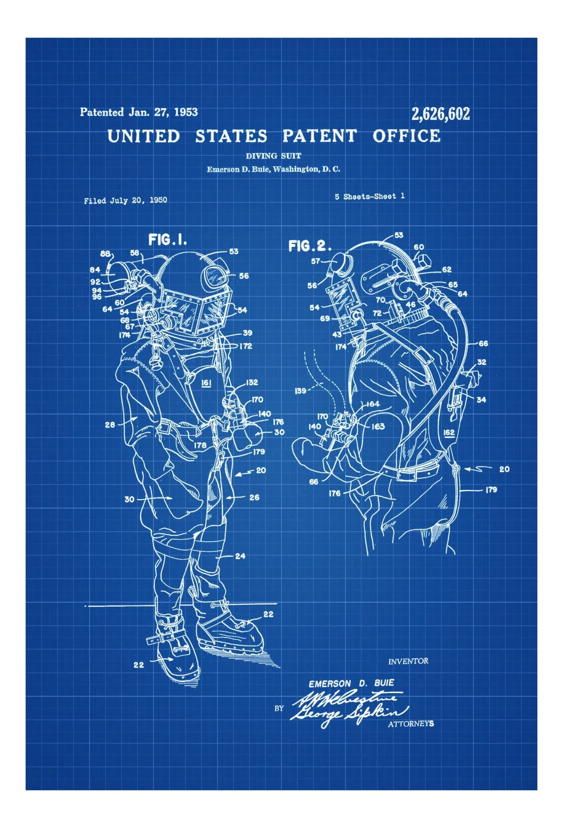 Diving Suit Patent - Patent Print, Wall Decor, Diver Gift, Scuba Gift, Scuba Diver, Deep Sea Diver, Nautical Decor, Beach House Decor