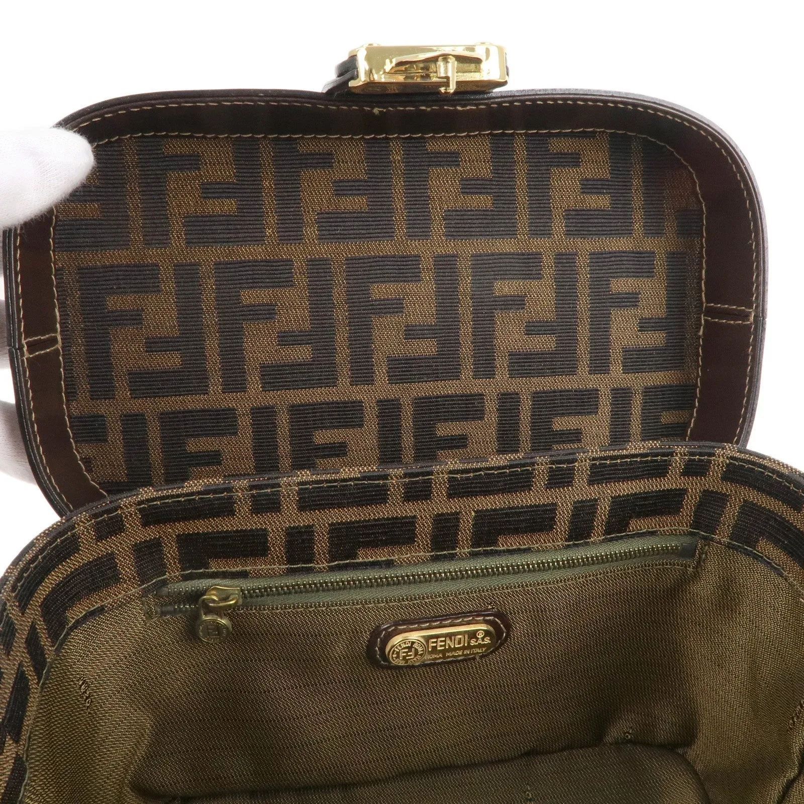 FENDI Zucca Canvas Leather Vanity Bag 2way Hand Bag 0914931