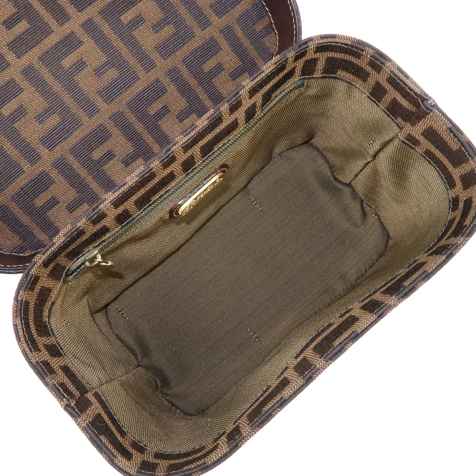 FENDI Zucca Canvas Leather Vanity Bag 2way Hand Bag 0914931