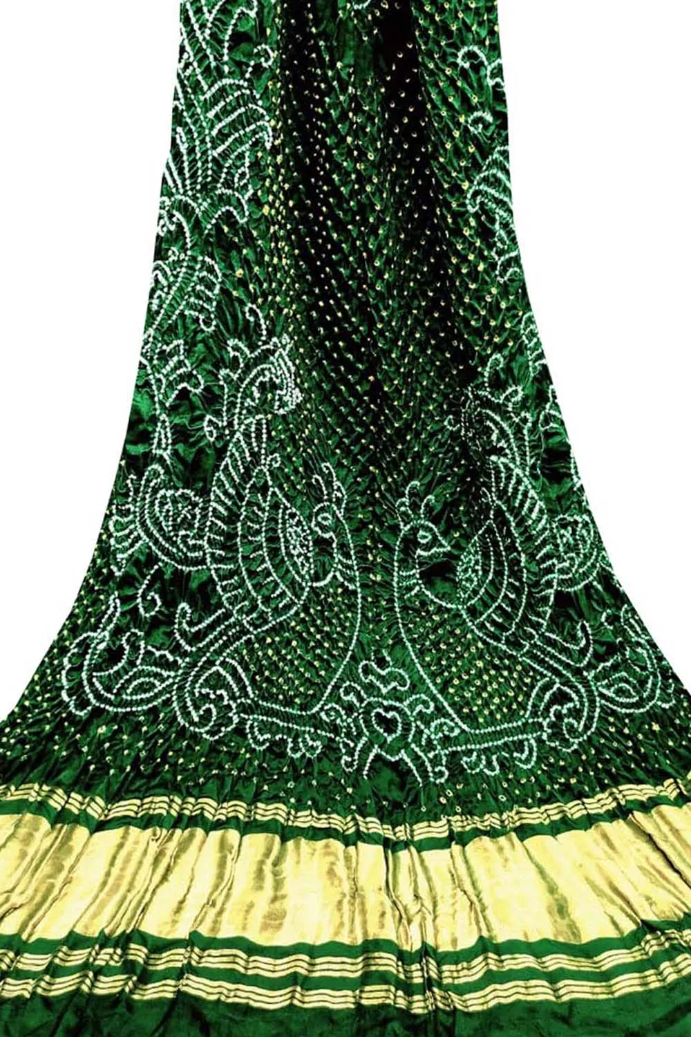 Green Bandhani Pure Gajji Silk Peacock Design Dupatta