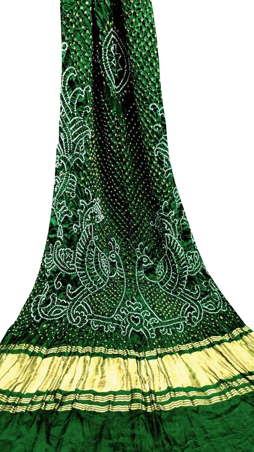 Green Bandhani Pure Gajji Silk Peacock Design Dupatta