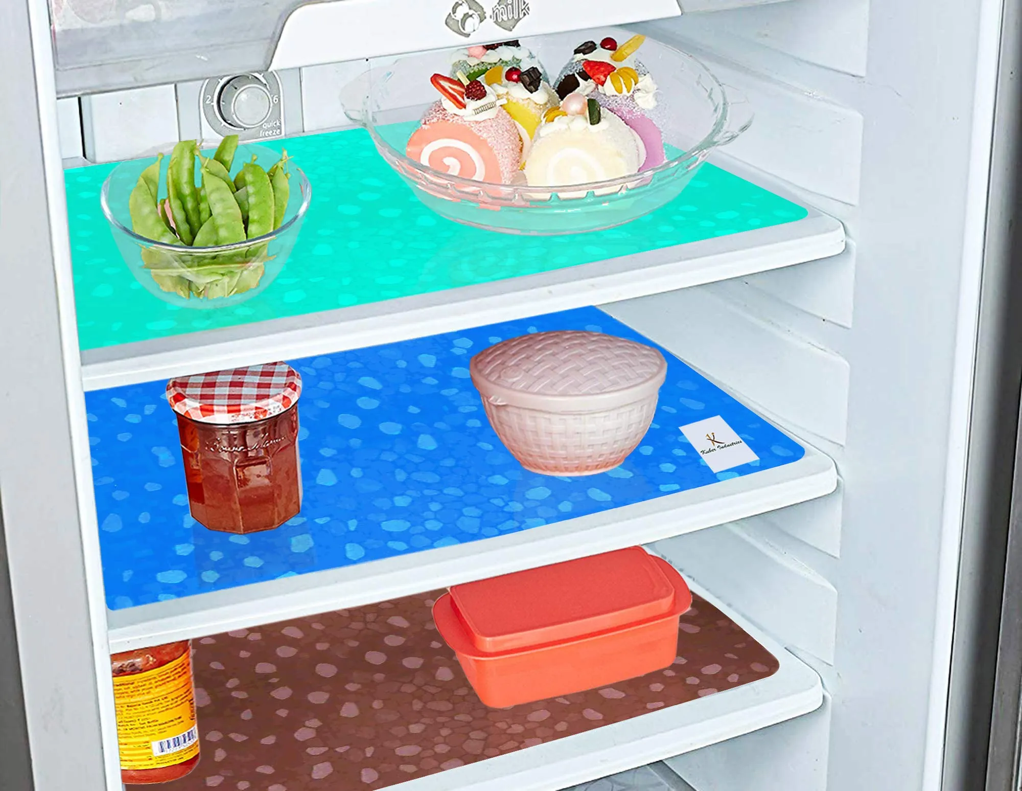 Kuber Industries Diamond Design 3 Pieces PVC Refrigerator/Fridge Multipurpose Drawer Mat Set(Brown, Blue, & Green)-CTKTC32393
