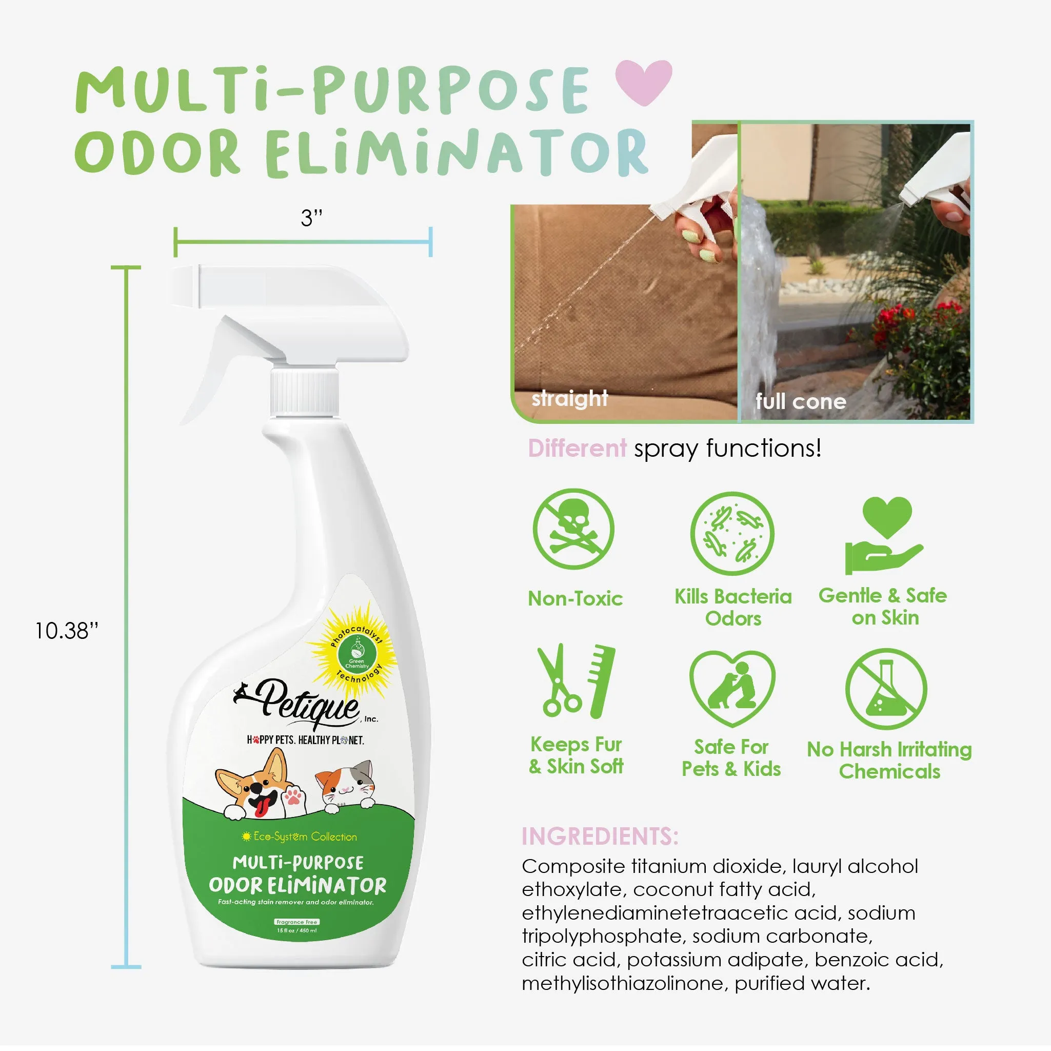 Multi-Purpose Odor Eliminator: Safe & Non-Toxic Formula, Fragrance-Free Spray for Pet Stains, Odor Removal, and Home Surfaces