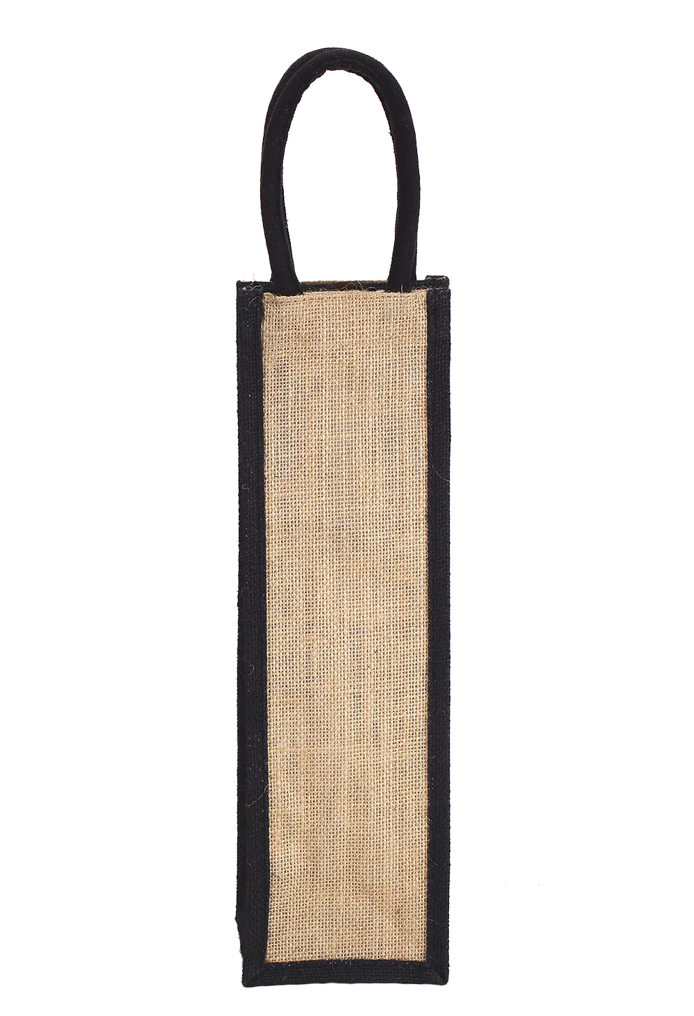 Natural and black colour jute bottle bag with rope handle - (35.5 x 10 x10 cm)