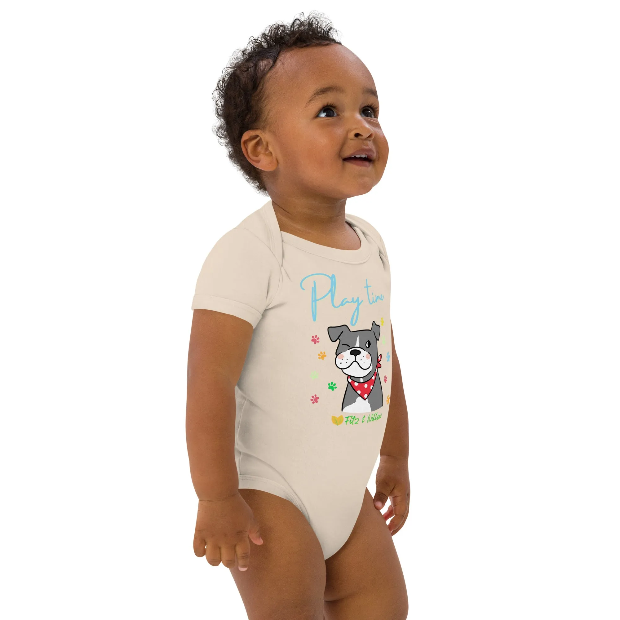 Organic cotton baby bodysuit, Dog Play time - Fitz & Willow