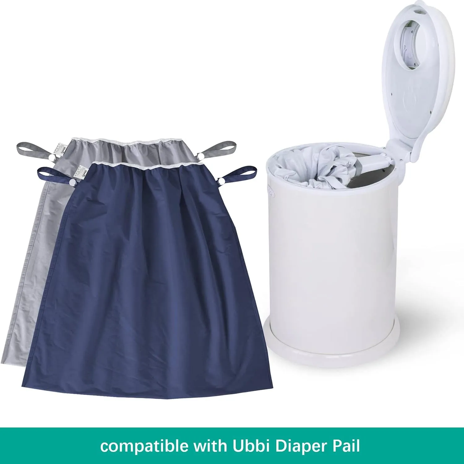 Reusable Diaper Pail Liner - 2 Pack, for Ubbi Diaper Pail, Waterproof & Larger Capacity & Washable, Grey & Navy