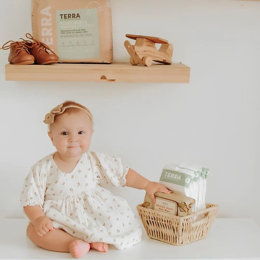 Terra 8-Pack Natural Plant-Based Eco-Friendly Diapers - 176 diapers, 22 count per pack (Size 2, Infant)