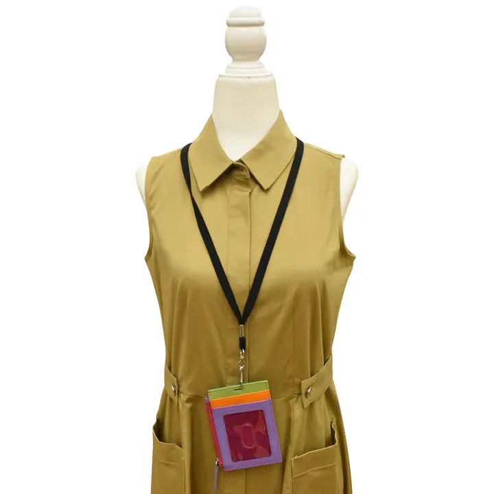 Wallet I.D. Holder Vertical Zipper With Lanyard Palm Beach Leather RFID Blocking 7118