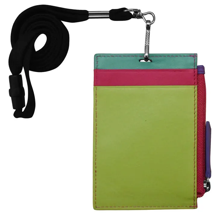 Wallet I.D. Holder Vertical Zipper With Lanyard Palm Beach Leather RFID Blocking 7118