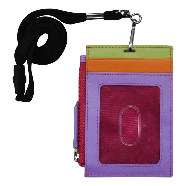 Wallet I.D. Holder Vertical Zipper With Lanyard Palm Beach Leather RFID Blocking 7118
