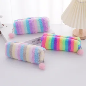Wholesale Creative pencil case gradient color cross-border cute girl plush octagonal pencil case girl heart student simple storage bag